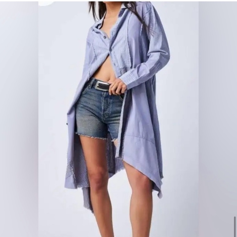 Free People We The Free Remade Dress Shirt Blue Lavender Small NWOT - Picture 6 of 16